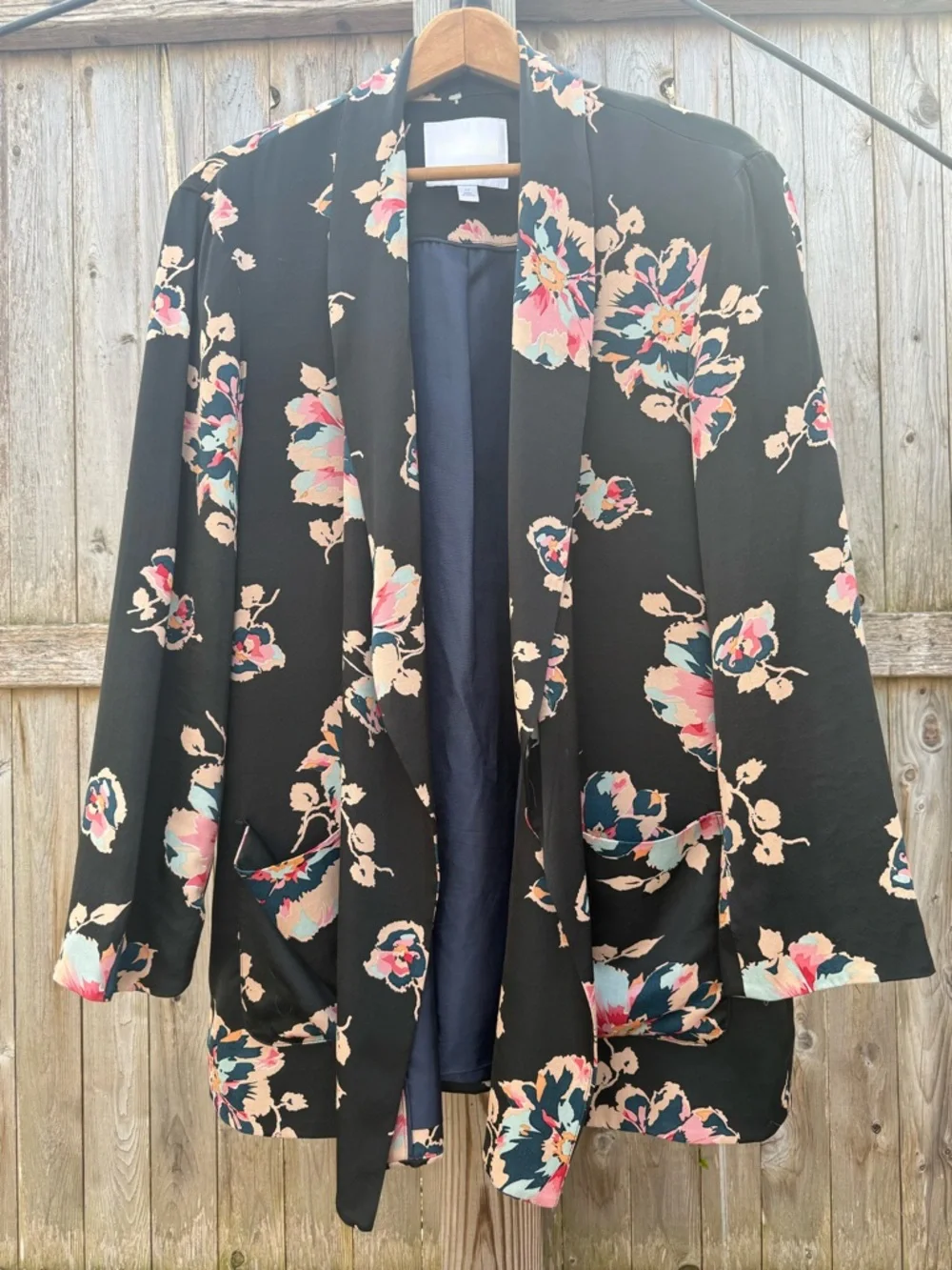 Anthropologie ett:twa Satin Black Floral Shawl Collar Blazer Jacket Feminine - Picture 4 of 7